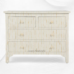 Stripe Bone Inlay Chest of 4 Drawers White