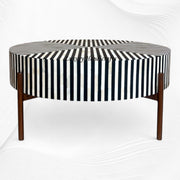 Stripe Bone Inlay Coffee Table Black Gold | Bone Inlay Round Coffee Table