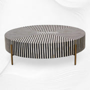 Stripe Bone Inlay Coffee Table Black Gold | Bone Inlay Round Coffee Table