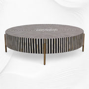 Stripe Bone Inlay Coffee Table Black Gold | Bone Inlay Round Coffee Table