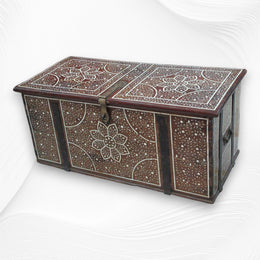 Teakwood Bone Inlaid Trunk Walnut Finish