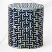 Tetris Bone Inlay Round Stool Indigo