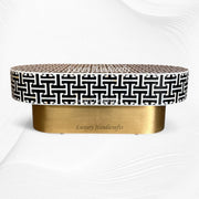 Tetris Mother of Pearl Inlay Oval Center Table Black 6