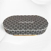 Tetris Mother of Pearl Inlay Oval Center Table Black 5