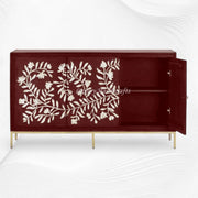 Toria Mother of Pearl Inlay Credenza Burgundy