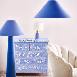 Vine Bone Inlay 5 Drawer Dresser Blue