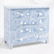 Vine Bone Inlay 5 Drawer Dresser Blue