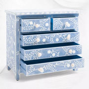 Vine Bone Inlay 5 Drawer Dresser Blue