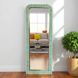 Waterfall Bone Inlay Floor Mirror Elf Green