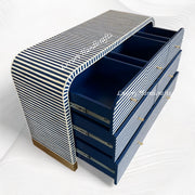 Waterfall Bone Inlay 7 Drawer Sideboard Navy Blue 3