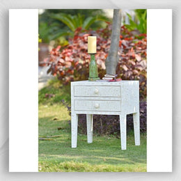 White Bone Inlay 2 Drawer Bedside Long Leg