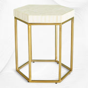 White Bone Inlay Hexagonal Side Table Stripes