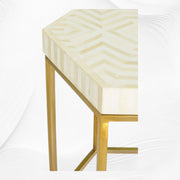 White Bone Inlay Hexagonal Side Table Stripes