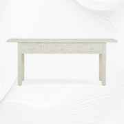 White Geometric Bone Inlay 3 Drawer Console Long Edges