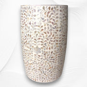 White Mother of Pearl Inlay Drum Floral Side Table
