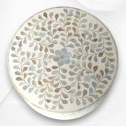 White Mother of Pearl Inlay Drum Floral Side Table