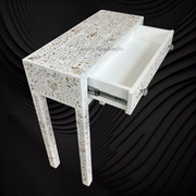 White Mother Of Pearl Inlay Floral 1 Drawer Console Table