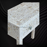 White Mother Of Pearl Inlay Floral 1 Drawer Console Table