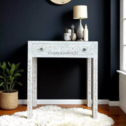 White Mother Of Pearl Inlay Floral 1 Drawer Console Table