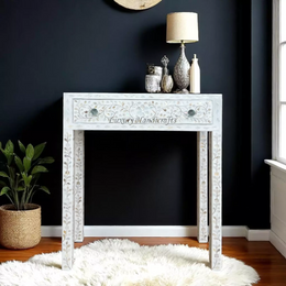 White Mother Of Pearl Inlay Floral 1 Drawer Console Table