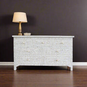 White Mother Of Pearl Inlay Chest Of 7 Drawers Large