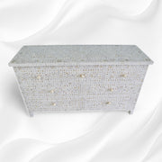 White Mother Of Pearl Inlay Chest Of 7 Drawers Large