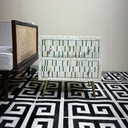 Zarina Green Stripe Bone Inlay Bedside Table