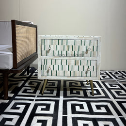 Zarina Green Stripe Bone Inlay Bedside Table