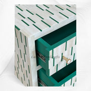 Zarina Green Stripe Bone Inlay Bedside Table