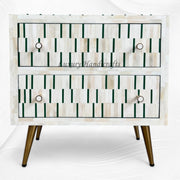 Zarina Green Stripe Bone Inlay Bedside Table