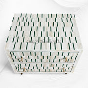 Zarina Green Stripe Bone Inlay Bedside Table