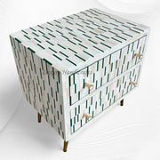 Zarina Green Stripe Bone Inlay Bedside Table