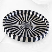 Zelda Stripe Bone Inlay Tray Round Black